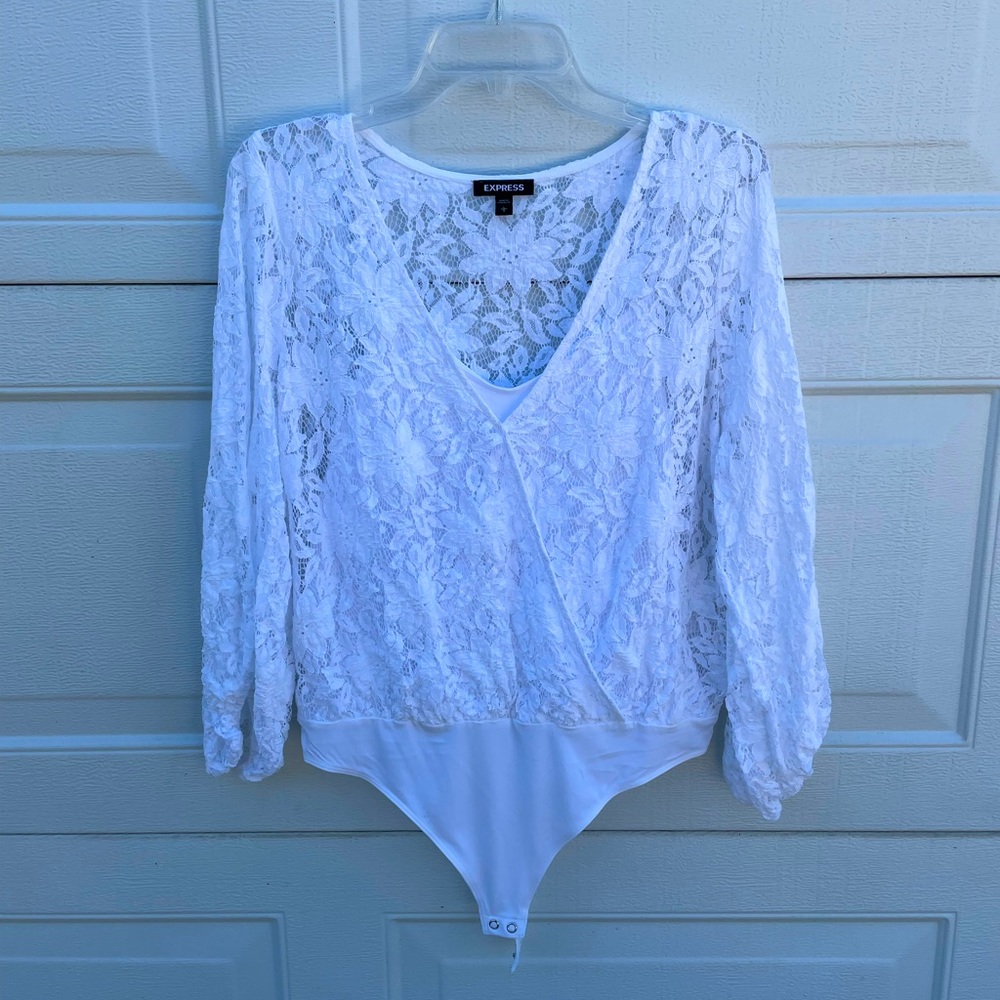 Express Lace Bodysuit with Cami NWOT white Sz L